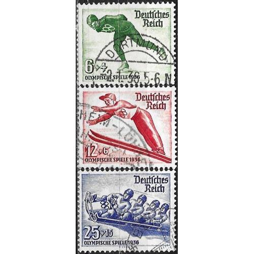 Allemagne, 3ème Reich 1936, Belle Série Complète Yvert 559 560 561, Jeux Olympiques D'ihiver De Garmish - Partenkirchen, Patinage, Ski Et Bobsleigh, Oblitérés, Tbe.