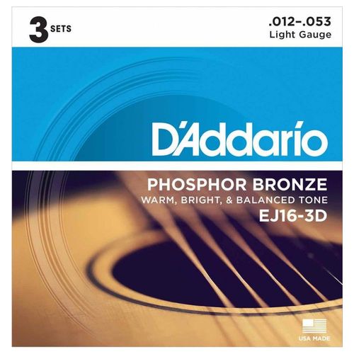 3 Jeux De Cordes Pour Guitare Acoustique D'addario P-Bronze Light 12-53 - Ej16-3d