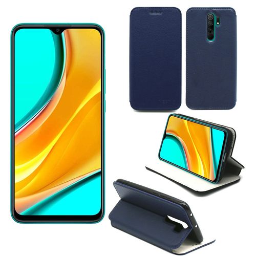 Xiaomi Redmi 9 Etui Protection Portefeuille Bleu À Rabat Avec Porte Cartes - Housse Redmi 9 Folio Bleue Navy Coque Silicone Antichoc Smartphone - Accessoires Pochette Case