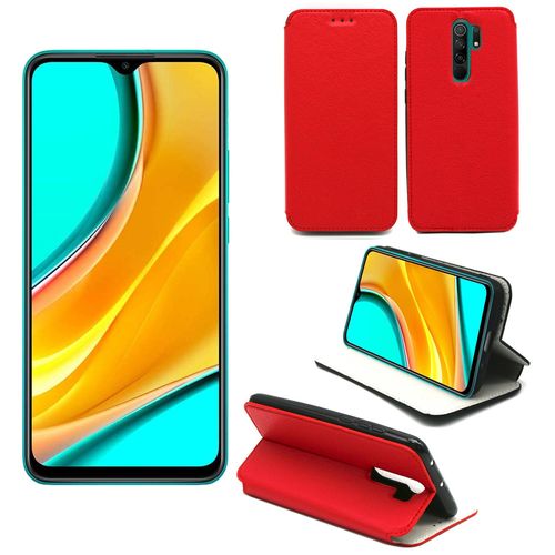 Xiaomi Redmi 9 Etui Protection Portefeuille Rouge À Rabat Avec Porte Cartes - Housse Redmi 9 Folio Coque Silicone Antichoc Smartphone - Accessoires Pochette Case