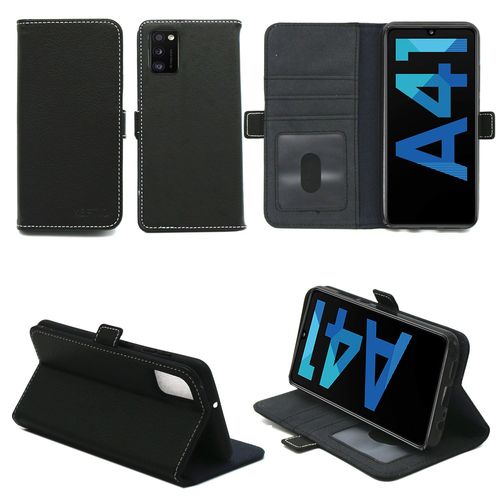 Housse Portefeuille Noire Pour Samsung Galaxy A41 À Rabat Avec Porte Cartes - Etui Noir Coque Protection Antichoc À Rabat Smartphone 2020 - Accessoires Pochette Case