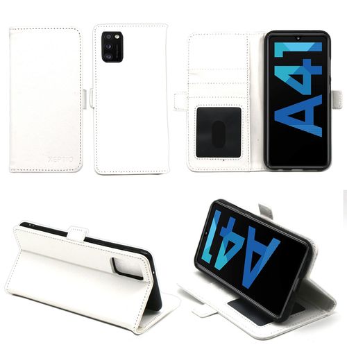 Housse Portefeuille Blanche Pour Samsung Galaxy A41 À Rabat Avec Porte Cartes - Etui Blanc Coque Protection Antichoc À Rabat Smartphone 2020 - Accessoires Pochette Case