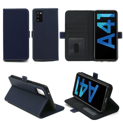 Housse Portefeuille Bleue Pour Samsung Galaxy A41 À Rabat Avec Porte Cartes - Etui Bleu Coque Protection Antichoc À Rabat Smartphone 2020 - Accessoires Pochette Case