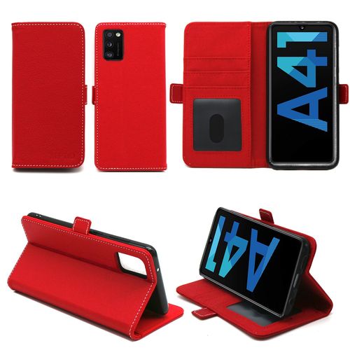 Housse Portefeuille Rouge Pour Samsung Galaxy A41 À Rabat Avec Porte Cartes - Etui Coque Protection Antichoc À Rabat Smartphone 2020 - Accessoires Pochette Case