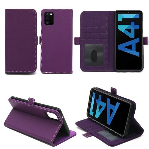 Housse Portefeuille Violette Pour Samsung Galaxy A41 À Rabat Avec Porte Cartes - Etui Coque Protection Antichoc À Rabat Smartphone 2020 - Accessoires Pochette Case