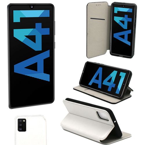 Housse Pour Samsung Galaxy A41 À Rabat Blanche Avec Porte Cartes - Etui Blanc Coque Protection Antichoc À Rabat Smartphone 2020