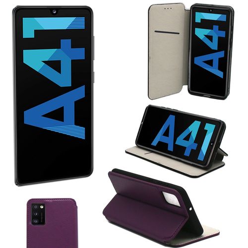 Housse Pour Samsung Galaxy A41 À Rabat Violette Avec Porte Cartes - Etui Violet Coque Protection Antichoc À Rabat Smartphone 2020