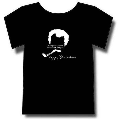 T-Shirt Noir Georges Brassens Les Copains D'abord Avec Sa Signature. 100% Coton