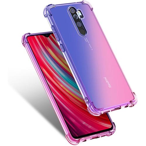 Coque Renforcée Silicone Pour Xiaomi Redmi Note 8 Pro - Quatre Angles Anti-Chute, Housse De Protection Souple Bleu/Rose