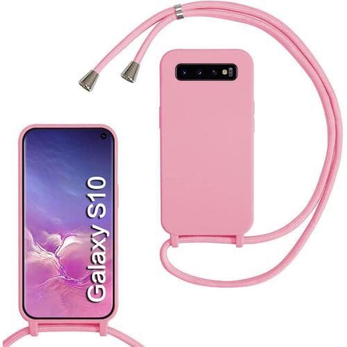 Coque Avec Collier Pour Samsung Galaxy S10 4g, Housse Tpu Anti-Choc Avec Protection Complète Et Cordon Réglable, Rose.