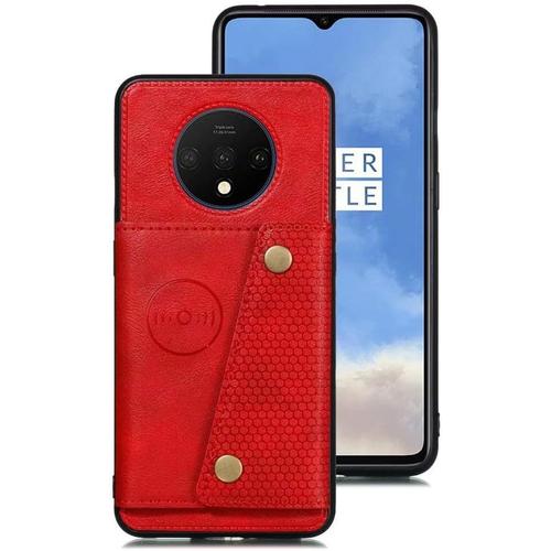 Coque En Cuir Avec Emplacement Cartes 7t/Oneplus 7t Rouge Film Protection Stand Housse Téléphone