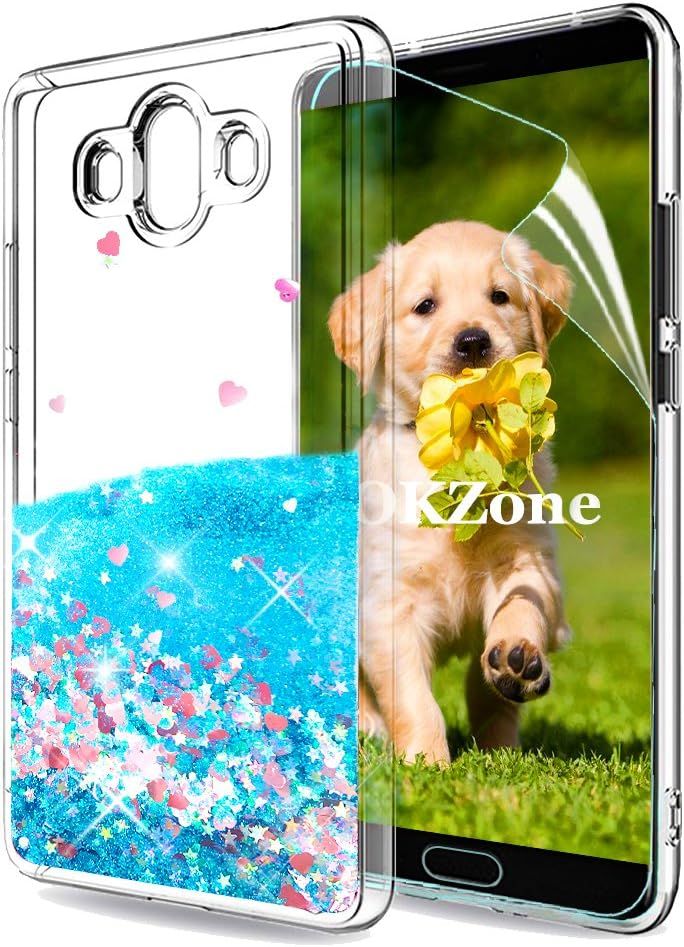 Coque Huawei Mate 10 Avec Film De Protection Écran Hd , Flottant Liquide Etui Bling Paillettes Coeur Mignon Conception Créative Si