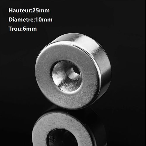 Aimant 25mm x 10mm SUPER PUISSANT N45 Fraisé 6mm Disque magnétique NdFeB