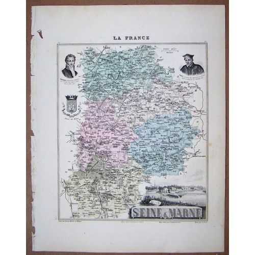 Gravure Du Departement De La Seine Et Marne . Atlas Migeon 1886