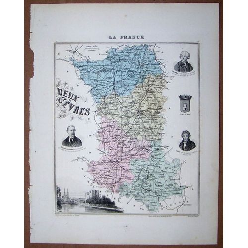 Gravure Du Departement Des Deux Sevres . Atlas Migeon 1886