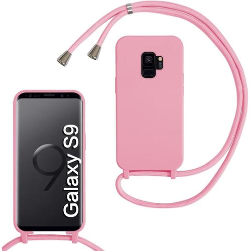 Coque Avec Cordon Pour Samsung Galaxy S9, Étui Tpu Anti-Choc Avec Collier De Protection Ajustable, Rose