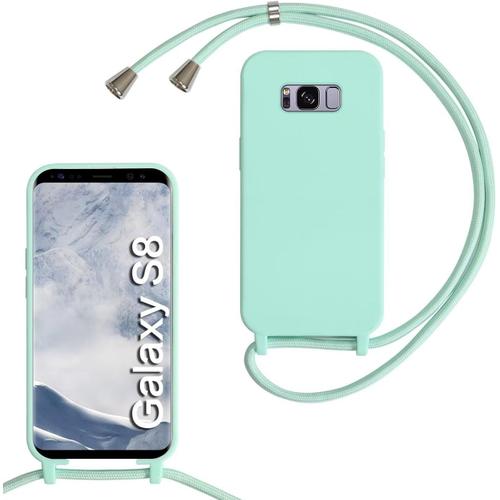 Coque Lanyard Samsung Galaxy S8, Housse Tpu Anti-Choc Colliers Protection Complète, Collier Réglable Mince Antichoc, Menthe Verte