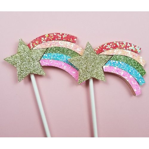 Xm Outils De Décoration De Gâteaux 5 Pièces Toppers De Cupcake Diy Arc-En-Ciel Et Étoile Pour Décoration De Mariage/Fête D'anniversaire Outils De Décoration De Gâteaux Pour Réception-Cadeaux Pour Bébé