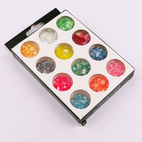 Bon66 12 Couleurs/Boîte Aléatoire Coloré Coquille Bonbons Papier Irrégulier Ongles Paillettes Brillant Ongles Paillettes Poudre Nail Art Décoration 