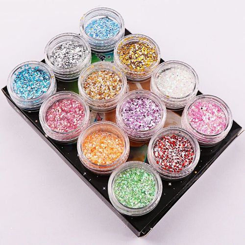 Bon66 12 Couleurs Coloré Flocon De Neige Ongles Paillettes Brillant Forme Ronde Ongles Paillettes Poudre Conseils Manucure Nail Art Décoration 