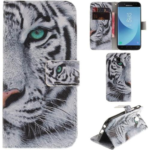 Coque Étui En Cuir Pu Pour Samsung Galaxy J5 2017 Avec Porte-Cartes - Tigre Blanc