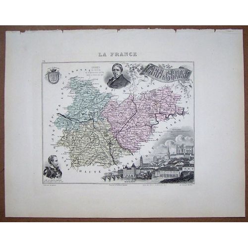 Gravure Du Departement Du Tarn Et Garonne . Atlas Migeon 1886