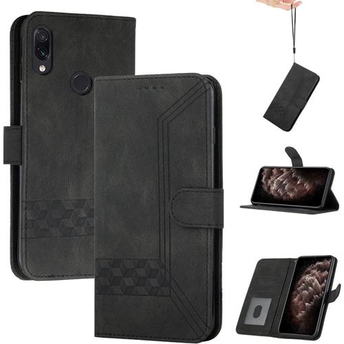 Housse Coque En Cuir Pu Pour Xiaomi Redmi 7/Y3, Étui Premium Avec Porte-Cartes Magnétique Et Rabat De Protection Noir