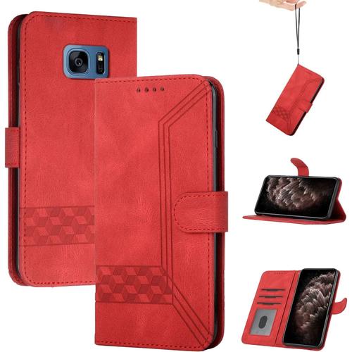 Etui En Cuir Pu Pour Samsung Galaxy S7 Edge, Rouge, Fermeture Magnétique, Antichoc