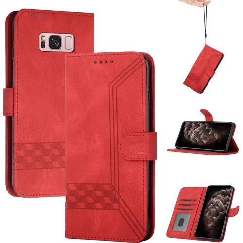 Coque En Cuir Pu Rouge Pour Samsung Galaxy S8 Plus Avec Fermeture Magnétique Et Protection Anti-Choc