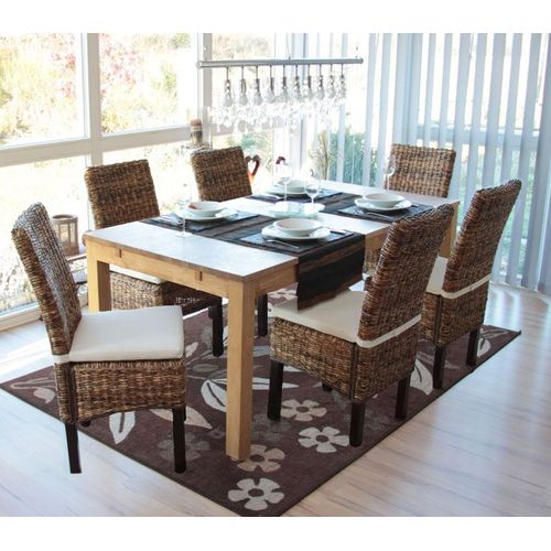 Lot De 6 Chaises M69, Banane Tressée   Pieds Foncés, Avec Coussins