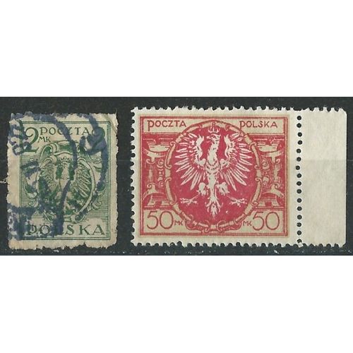 Timbres Anciens De Pologne 1921 Écussons Et Armoiries Oblitéré Et Neuf Sans Gomme.