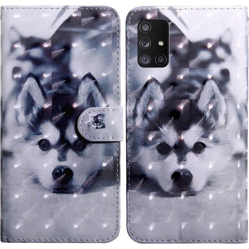 Coque En Cuir Pour Samsung Galaxy A71 5g Avec Porte-Cartes Magnétique - Étui De Protection À Rabat Avec Chien Motif