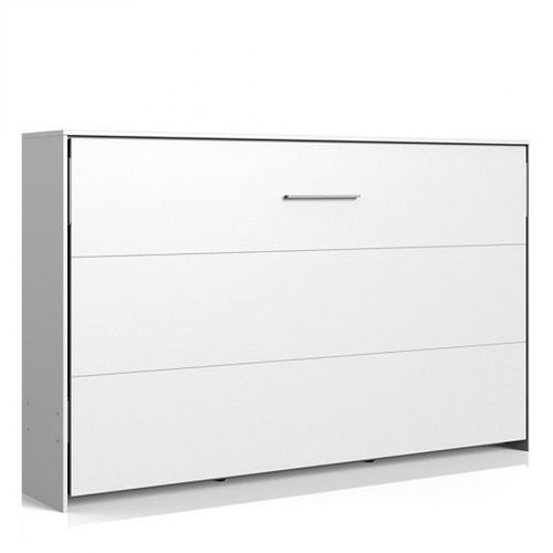 Lit Escamotable Horizontal Vanier Blanc Mat Couchage 120 X 200 Cm