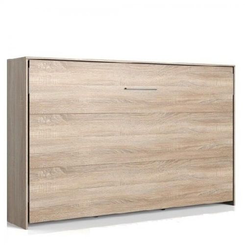 Lit Escamotable Horizontal Vanier Décor Chêne Couchage 120 X 200 Cm