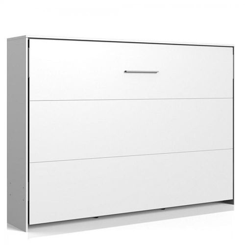 Lit Escamotable Horizontal Vanier Blanc Mat Couchage 140 X 200 Cm