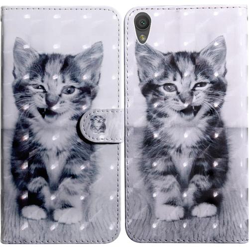 Coque En Cuir Magnétique Pour Sony Xperia L1/E6 Avec Porte-Cartes Chat 4