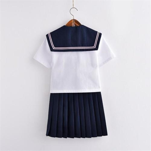 Expédié de Paris - Uniforme Ensemble Cosplay Déguisement Solide Coton Femme  Fille Ecolière Marine Marin