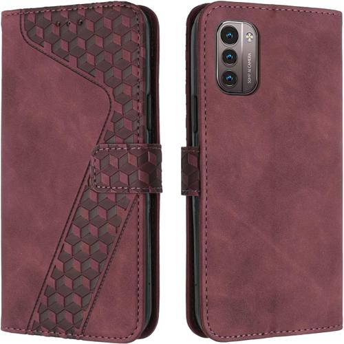 Coque Antichoc Nokia G11 En Cuir Pu Avec Fentes Pour Cartes Et Béquille, Étui Portefeuille Book Rouge Pour Nokia G21 6,5 Pouces.