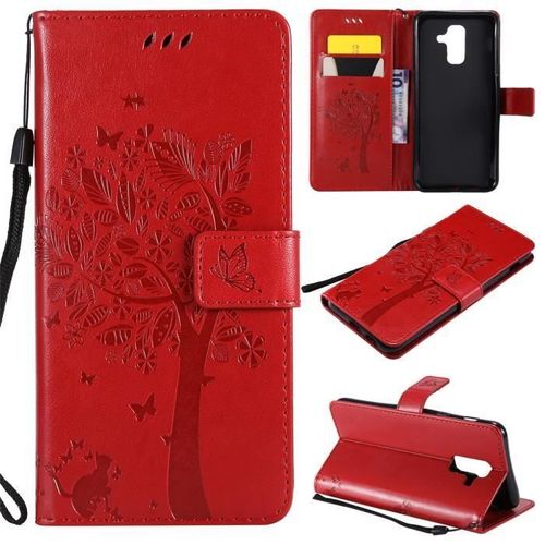 Xm Pour Pour Galaxy A6 Plus Housse? Galaxy A6+ Housse? Support Rétro Housse Protection Samsung Galaxy A6 Plus/ A6+ 2018 (6.0") -Rouge