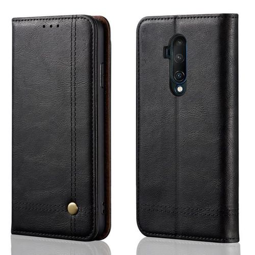 Xm Pour Oneplus 7t Pro Housse Luxe Cuir Pu Rabat Magnetique Protection Anti-Chocs Avec Support Pochette -Noir