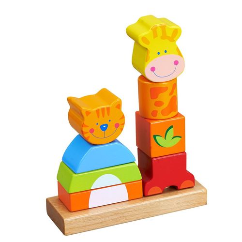 Jouet Éveil En Bois - Formes Empilables - Chat Et Girafe