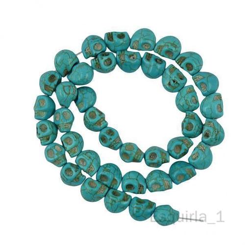 Esquirla 3x40 Pièces Halloween Turquoise Sculpté Crâne Bijoux Faisant Des Perles D'espacement Bleu 9x10mm