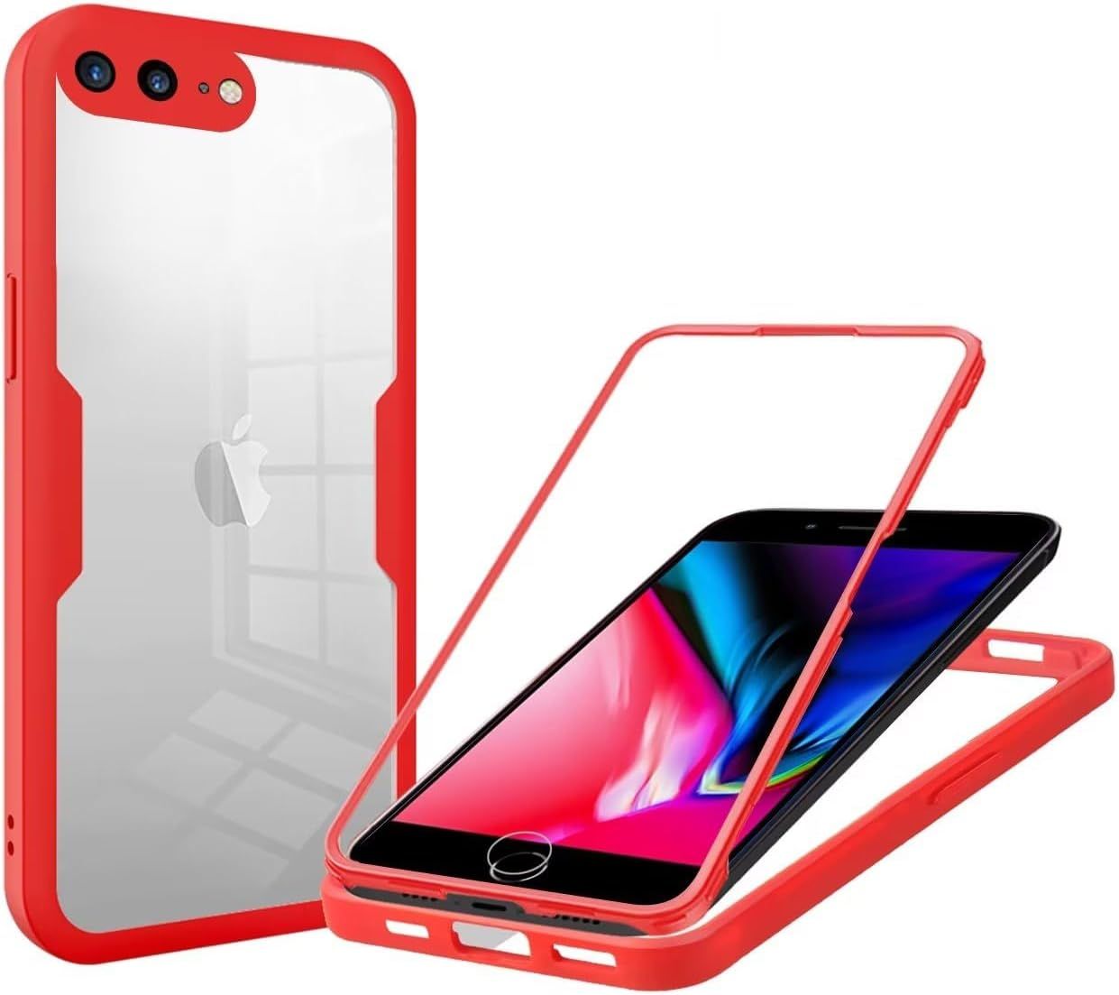 Coque Antichoc Pour Iphone 7 Plus/8 Plus Avec Protection Écran Et Double Bumper, Étui De Protection Robuste Rouge Intégral 360°