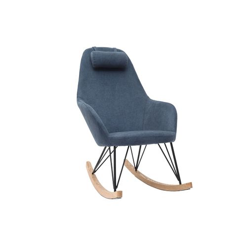 Rocking Chair Scandinave En Tissu Effet Velours Bleu Avec Pieds Métal Et Bois Jhene