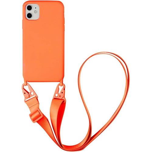 Collier Coque Iphone 12 Mini Amovible, Silicone Tpu Souple Antichoc Housse Réglable - Orange
