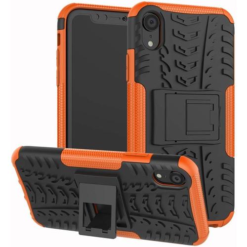 Coque Iphone Xr 360° Avec Film Verre Trempé, Étui Silicone Antichoc Avec Béquille Et Protection Bumper - Orange