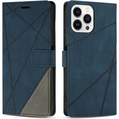 Coque Iphone 15 Pro Max En Cuir Pu Bleu, Étui Portefeuille Avec Support Et Emplacements Cartes - Protection Indispensable.