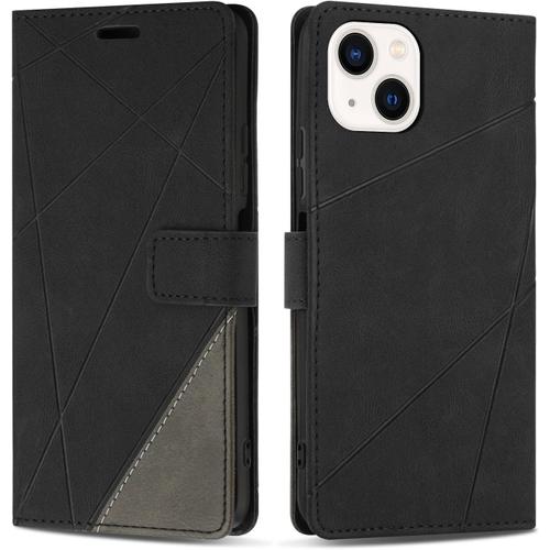 Housse En Cuir Pu Portefeuille Pour Iphone 13, Noir, Avec Emplacements Cartes Et Fonction Support