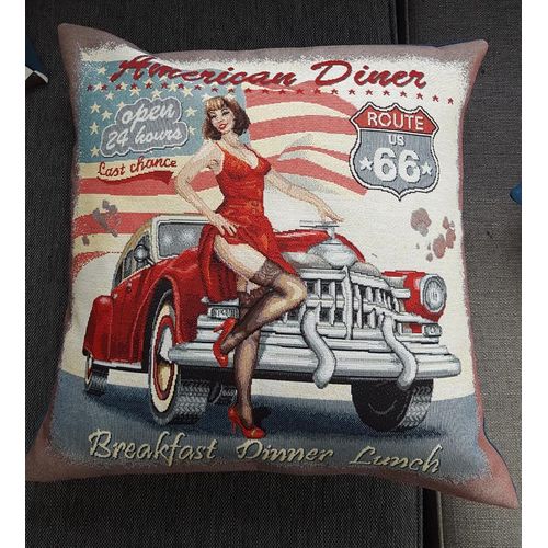 Housse De Coussin Aux Motifs Vintages Américains De La Route 66 Avec Pin-Up, Esprit Années 50