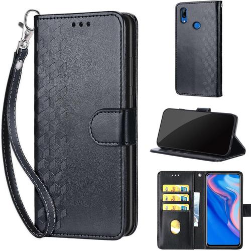 Étui Portefeuille En Cuir Antichoc Avec Béquille Pour Huawei P Smart Z/Y9 Prime 2019, Enjoy 10 Plus/Honor 9x/9x Pro (Noir)